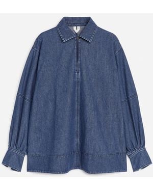 ARKET Puff-Sleeve Denim Blouse - Blue