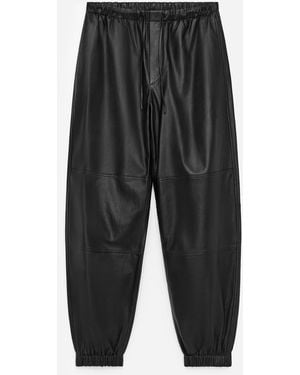 ARKET Barrel-Leg Leather Trousers - Black