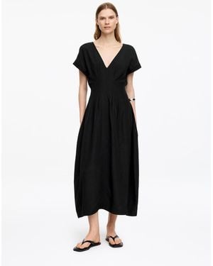 ARKET Pleated Waist V-Neck Dress - Black