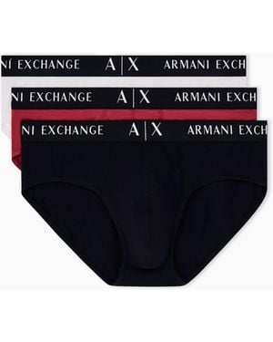 ARMANI EXCHANGE Lot De 3 Slips Essential En Jersey De Coton Stretch - Bleu
