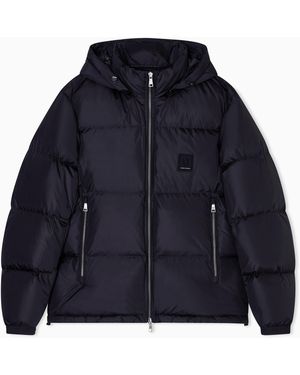 ARMANI EXCHANGE Shiny Quilted Puffer Jacket With Hood And Down Padding Icon - Blue