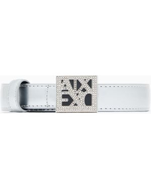 ARMANI EXCHANGE Cinturón Con Hebilla Cuadrada Y Detalle De Pedrería - Blanco