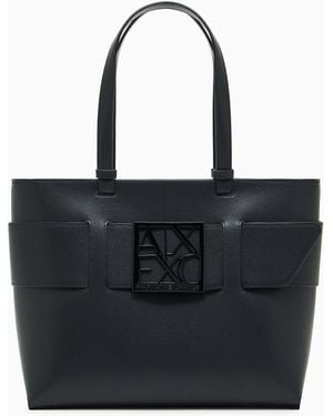 ARMANI EXCHANGE Structured Tote Bag With Front Logo And Double Handles - Black