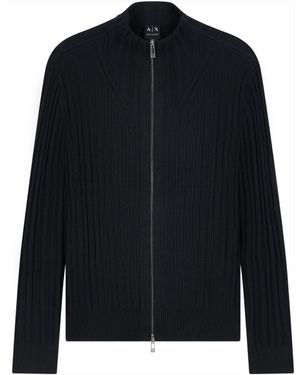 ARMANI EXCHANGE Cárdigan De Punto De Canalé Con Cremallera Y Cuello Alzado - Negro