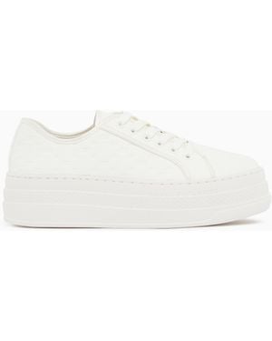 ARMANI EXCHANGE Low Top Trainers With All-Over Debossed Logo - White
