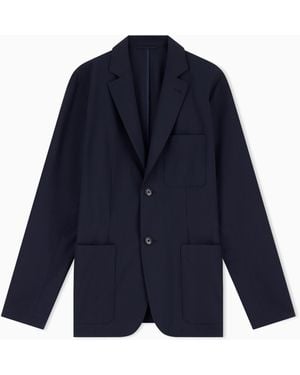 ARMANI EXCHANGE Structured Wool Blend Casual Jacket - Blue