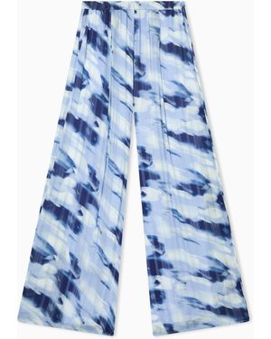 ARMANI EXCHANGE Printed Striped Georgette Palazzo Trousers - Blue