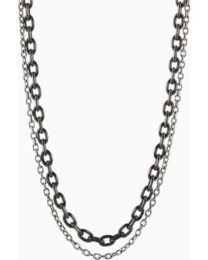 ARMANI EXCHANGE Gunmetal And-Tone Stainless Steel Double Chain Necklace - Metallic