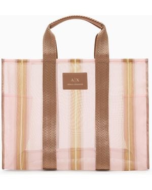 ARMANI EXCHANGE Transparente Shopper-Tasche Aus Gestreiftem Stoff - Pink