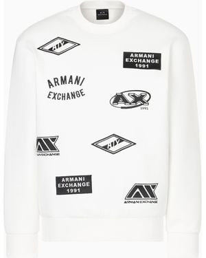ARMANI EXCHANGE Felpa Girocollo Con Patch E Loghi - Bianco