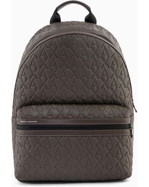 ARMANI EXCHANGE Backpack With Embossed Pattern And Front Zip Pocket - Grey