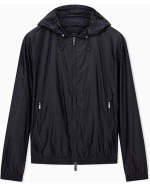 ARMANI EXCHANGE Nylon Jacquard Windbreaker With A Drawstring Hood Essential - Black