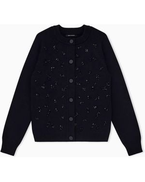 ARMANI EXCHANGE Cardigan Up For Party En Viscose À Col Rond Avec Perles - Bleu