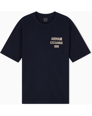 ARMANI EXCHANGE T-Shirt À Col Rond En Jersey De Coton Avec Logo Imprimé - Bleu