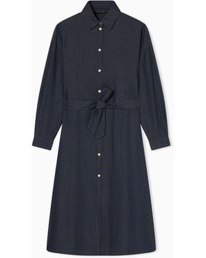 ARMANI EXCHANGE Flared Chambray Dress With Belt - Blue