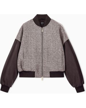 ARMANI EXCHANGE Blouson Jacket Fit Recycled Herringbone Wool Coated Trim - Brown