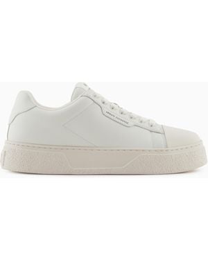 ARMANI EXCHANGE Faux Leather Lace Up Platform Trainer - White