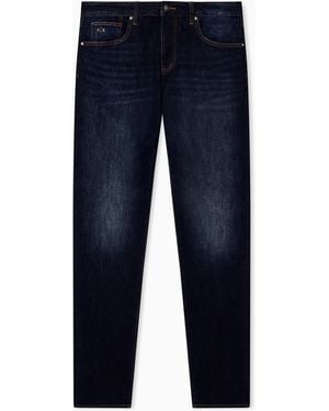 ARMANI EXCHANGE Jean Slim À 5 Poches En Denim De Coton Avec Patch En Cuir - Bleu