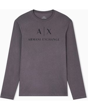 ARMANI EXCHANGE Long Sleeve T-Shirt With Logo Prints - Purple