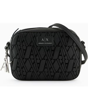 ARMANI EXCHANGE Crossbody Bag With Flocked Monogram - Black