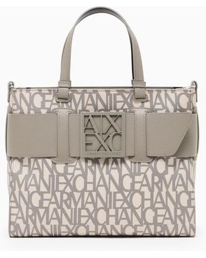ARMANI EXCHANGE Large Tote Bag With Double Handles And Shoulder Strap - White