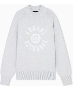 ARMANI EXCHANGE Jersey De Punto De Algodón Crossover Con Cuello Redondo - Blanco