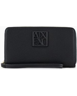 ARMANI EXCHANGE Textured Zip-Around Wallet With Wrist Strap And Logo - Black