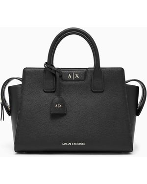 ARMANI EXCHANGE Borsa Shopping Con Logo E Tracolla Rimovibile - Nero