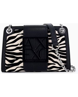 ARMANI EXCHANGE Umhängetasche Mit Auffälligem Zebramuster Und Kettenriemen - Schwarz