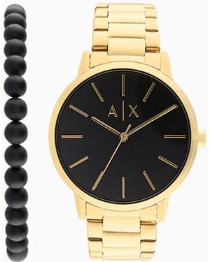 ARMANI EXCHANGE Three-Hand-Tone Stainless Steel Watch And Bracelet Gift Set - Mettallic