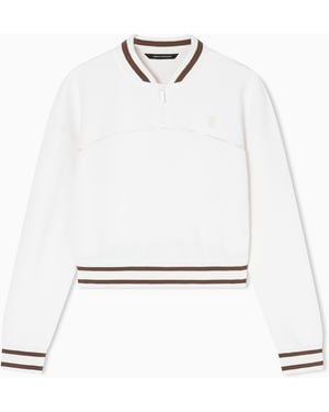 ARMANI EXCHANGE Cropped Sweatshirt With Zip And Contrasting Profiles - White