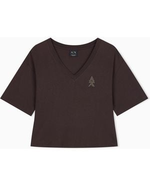 ARMANI EXCHANGE Camiseta De Punto De Algodón De Corte Regular - Marrón