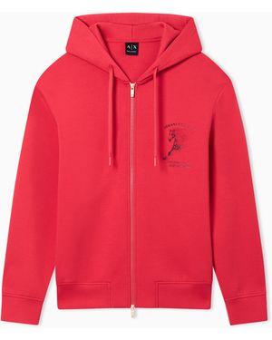 ARMANI EXCHANGE Zip-Up Hoodie With Logo And Horse Print - Red