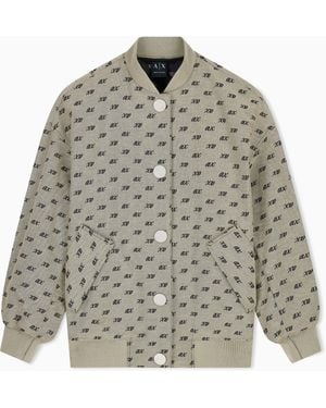 ARMANI EXCHANGE Blouson Jacket Cotton Blend Allover Jacquard - Grey