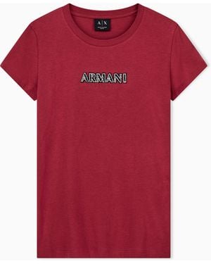ARMANI EXCHANGE Camiseta Up For Party De Punto De Algodón Con Pedrería - Rojo