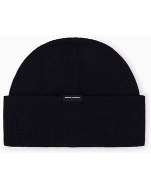 ARMANI EXCHANGE Bonnet Crossover En Mélange De Laine Vierge Et Coton - Bleu