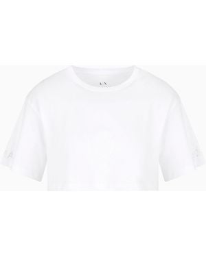 ARMANI EXCHANGE Cropped T-Shirt With Logo On The Sleeves - White