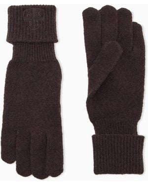 ARMANI EXCHANGE Gants Crossover En Maille Acrylique À Poignets Côtelés - Marron