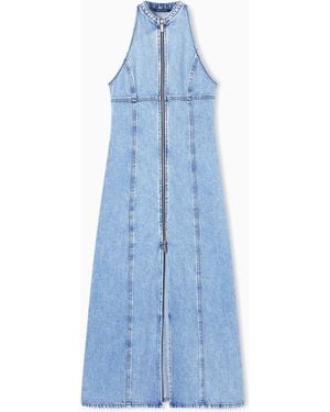 ARMANI EXCHANGE Maxi Denim Zip Up Dress - Blue