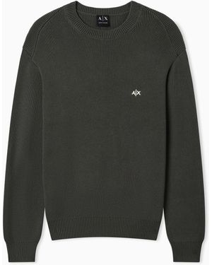 ARMANI EXCHANGE Crew Neck Jumper With Embroidered Logo - Black
