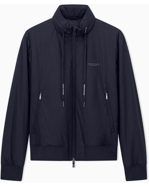 ARMANI EXCHANGE Stretch Nylon Bomber Jacket With High Collar Essential - Blue