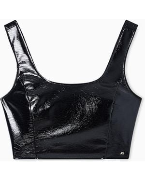 ARMANI EXCHANGE One-Shoulder Gloss Vinyl Top - Black