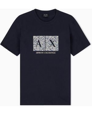 ARMANI EXCHANGE Camiseta De Punto De Algodón Con Corte Slim - Azul