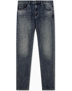 ARMANI EXCHANGE Pantalon Slim Cinq Poches En Denim De Coton Délavé - Bleu