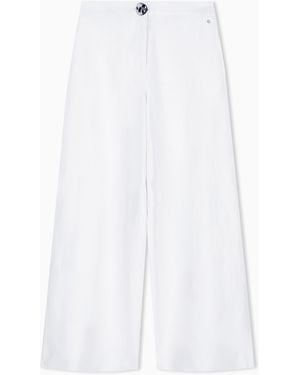 ARMANI EXCHANGE Wide-Leg Linen Twill Trousers - White