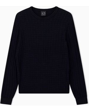 ARMANI EXCHANGE Pull À Col Rond En Maille Texturée De Mélange Viscose - Bleu