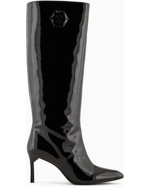 ARMANI EXCHANGE Patent Leather Boots With Heel - Black