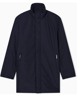 ARMANI EXCHANGE Overcoat With A High Collar And Concealed Zipper Essential - Blue