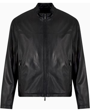 ARMANI EXCHANGE Matte Real Leather Jacket - Grey