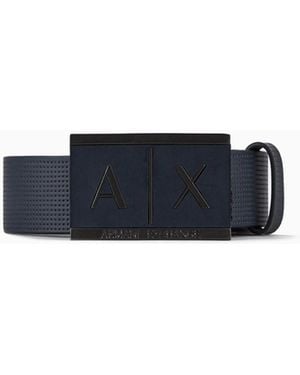 ARMANI EXCHANGE Textured Leather Belt With An Embossed Logo Buckle - Blue